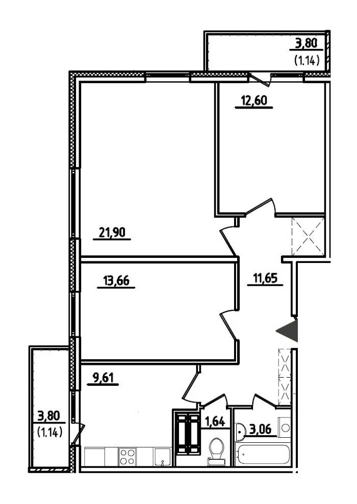 Трехкомнатная квартира в : площадь 76.4 м2 , этаж: 3 – купить в Санкт-Петербурге